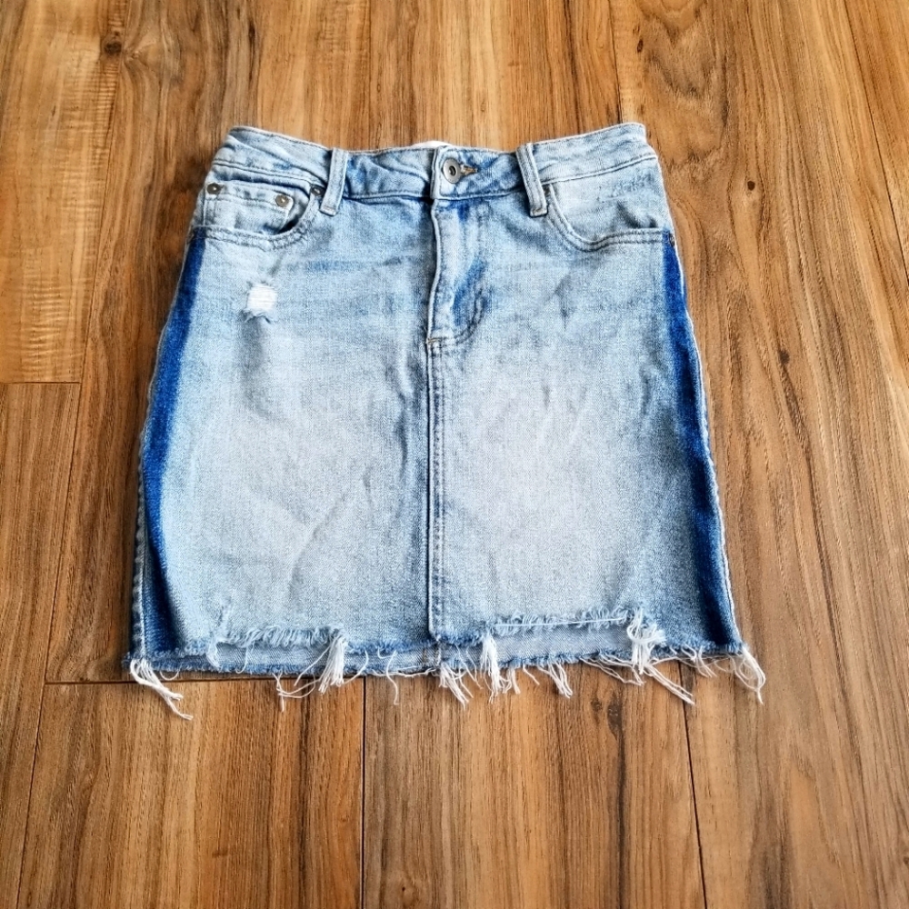 pistola Two-Tone Light and Dark Blue Denim Mini Skirt